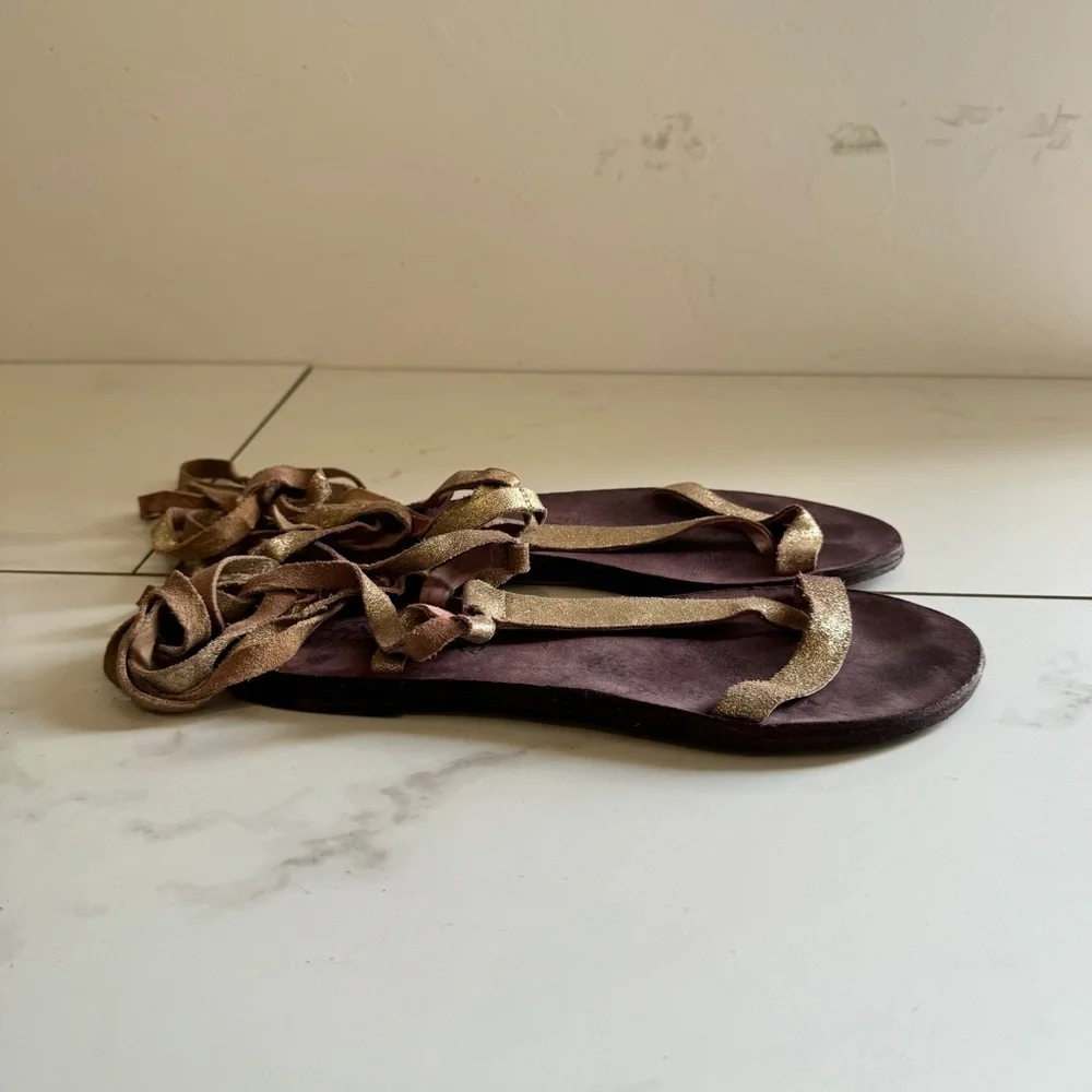 Free People Dahlia lace up gold gladiator laceup sandal